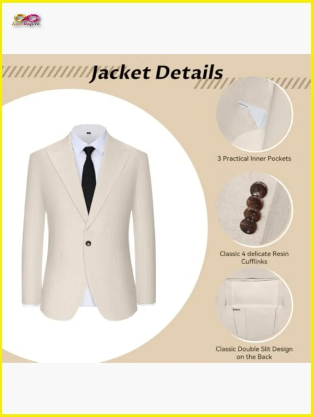 Linen Suit Set Slim Fit Peak Lapel Blazer Pants Elegant Summer Wedding Tuxedo